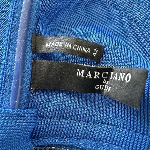 Marciano By Guess Elena Strapless Bandage Dress Blue Peplum Bodycon‎ Sz 6  EU 42 - Picture 12 of 14